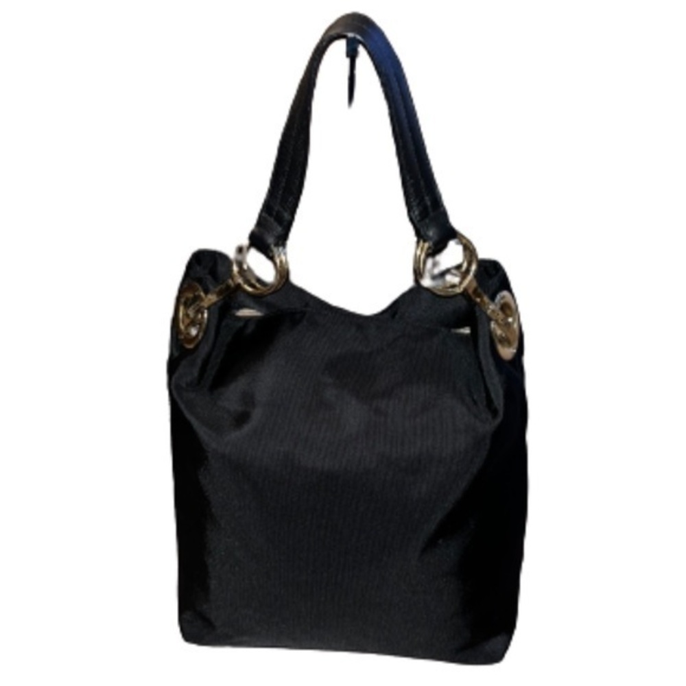 JPK Paris 75 black nylon hobo satchel with black leather shoulder strap